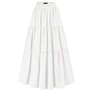 Scarlet Darkness Tiered Maxi Skirts for Women 2026 Summer Beach Flowy Renaissance Long Skirt with Pockets White, Medium