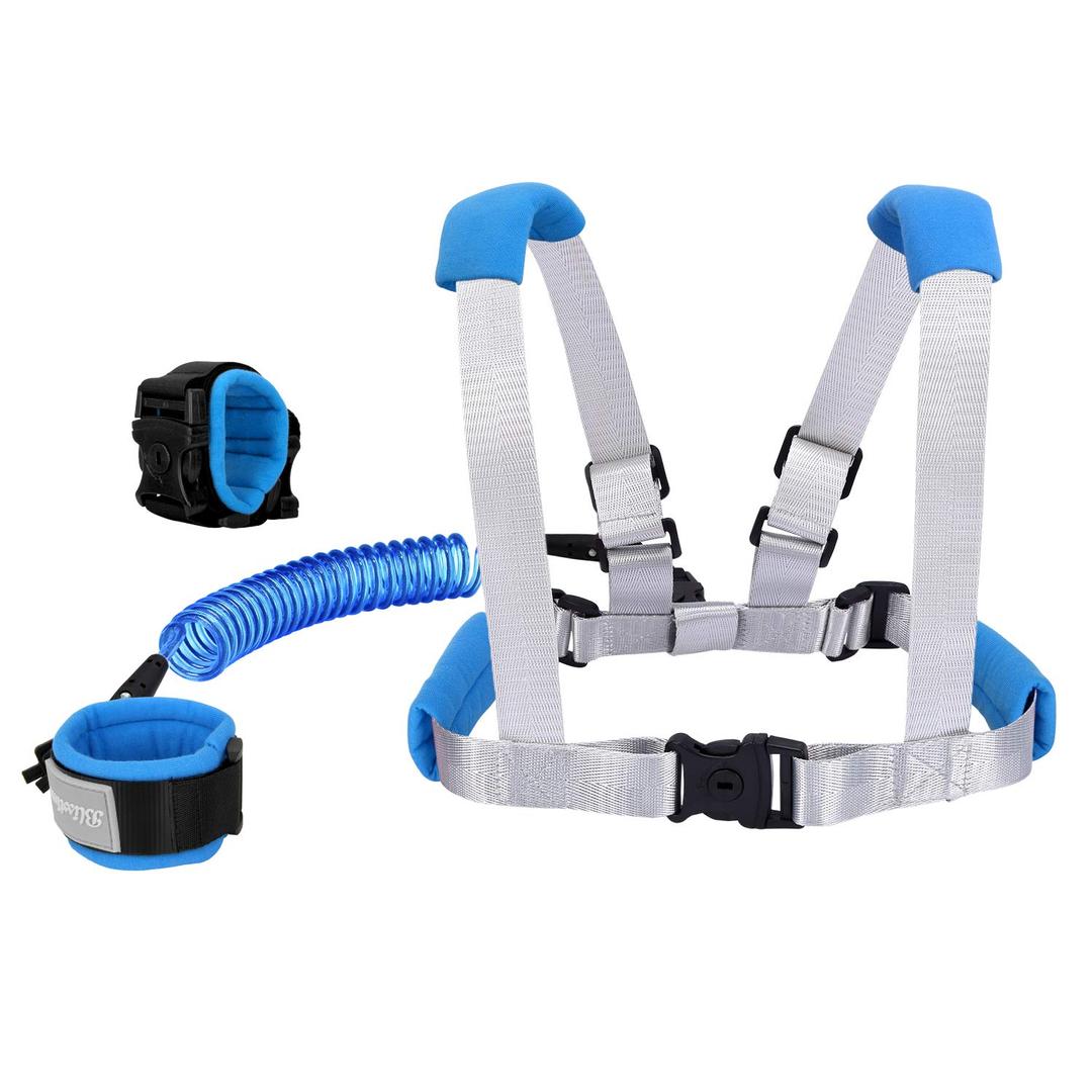 Blisstime 2 in 1 Toddler Leash - Anti Lost Wrist Link for Toddlers - Toddler Harness, Baby Leash, Leash for Toddlers, Wrist Leashes, Child Leashes for Toddlers, Not Easy to Open Without Key (blue)