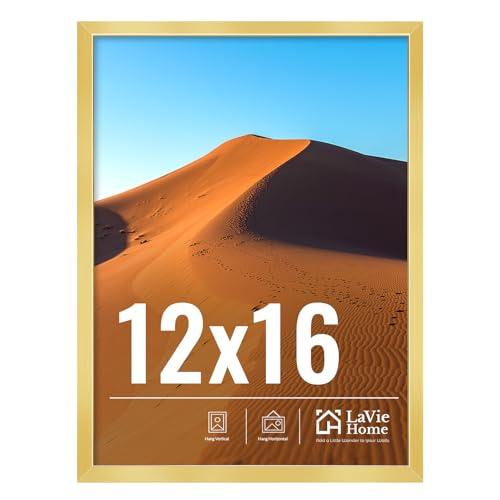 LaVie Home 12x16 Picture Frame for Wall Display, 12x16 Gold Picture Frame with HD Plexiglas, 12 x 16 Poster Frame 1 Pack, Display Frame for Vertical or Horizontal, Classic Collection