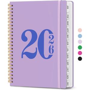 2026 Planner, Weekly and Monthly Calender Planner, Jan 2026 to Dec 2026, Hardcover 2026 Calendar Book with Tabs & Inner Pocket, Office Home School Supplies for Women & Men - A5 (6.3" x 8.5"), Purple
