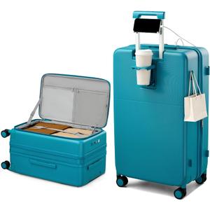 Hanke 28 Inch Expandable Checked Luggage, Large Trunk Luggage
Top Opening Hard Shell Suitcase with Cup Holder, USB Ports, 8 Spinner Wheels, TSA Lock, wet/dry pockets, Caribbean Blue