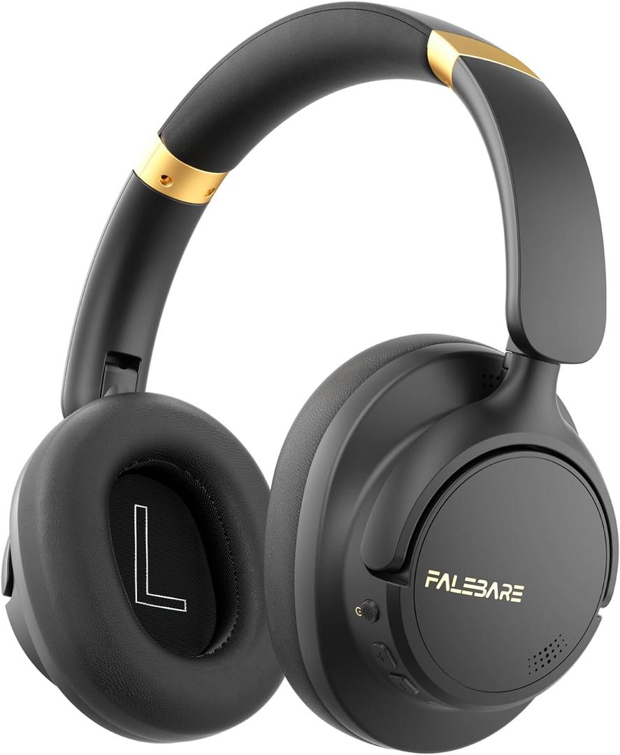 Noise Cancelling Headphones, Bluetooth Headphone Over The Ear Headset Wireless Bluetooth with Mic, 80H Playtime, Deep Bass, Comfort Fit, Portable Lightweight Headphones for Travel, Home (Black)