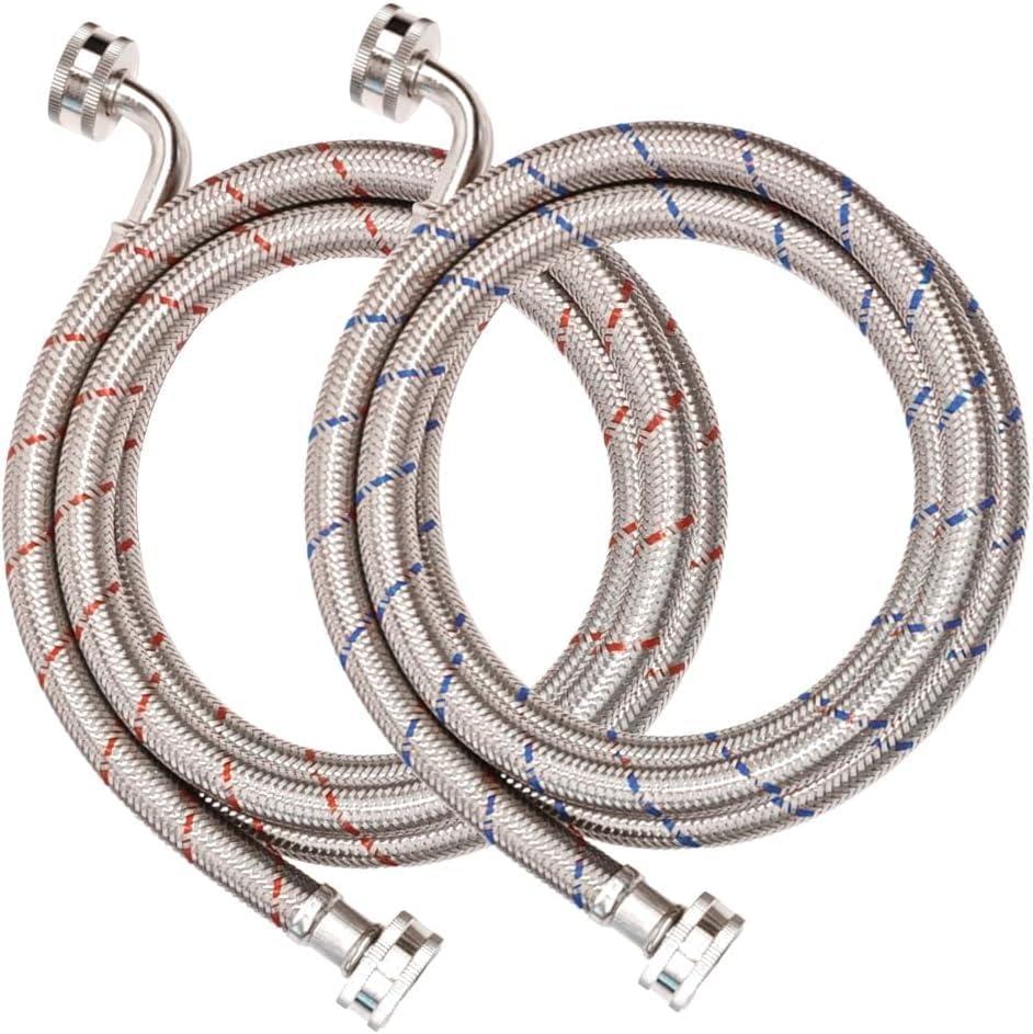 20FT Red and Blue Washer Hoses,2 Pack Stainless Steel Washing Machine Hoses with 90 Degree Elbows,Burst Proof Hot & Cold WaterConnection Inlet Washer Supply Lines