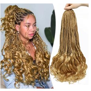 Crochet Hair for Women 18 Inch Blonde French Curl Crochet Braids 8 Packs Prelooped Box Braids Synthetic French Curly Braiding Hair Extensions 27#