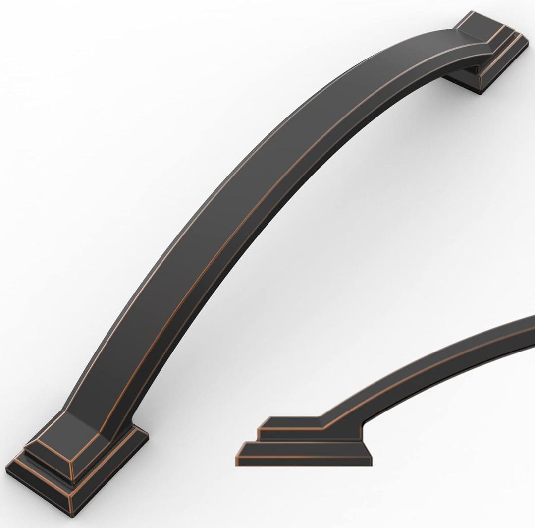 Amerdeco 10 Pack Oil Rubbed Bronze Cabinet Pulls 7 Inch(177mm) Hole Centers, Handles for Kitchen Cabinet Hardware, Arch Cabinet Handles for Bathroom Dresser Drawer Handles ZH0016 (7"/177MM Hole Center)