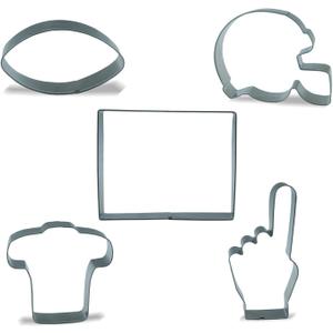 Keewah Football Cookie Cutter Set - Football, Football Helmet, Football Field, T-Shirt, Foam Finger - 5 Piece - Stainless Steel