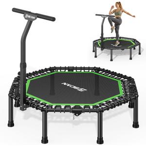 BCAN BT3 51" Octagonal Rebounder Trampoline for Adults, 450LBS Max Load Fitness Trampoline with Large Jumping Area, Silent Bungee Mini Trampoline with T-Adjustable Handle for Home Gym