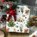 MAYPLUSS Christmas Wrapping Paper Roll - 17 In x 33 Feet - Cute Watercolor Christmas Tree Candle Pinecone Goblet Gift Wrap Paper for New Year, Holiday, Kids