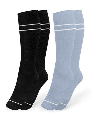 Kindred Bravely Compression Socks 2-Pack | Graduated Compression Socks for Circulation Pregnancy Travel (Stone Blue & Black, Large)
