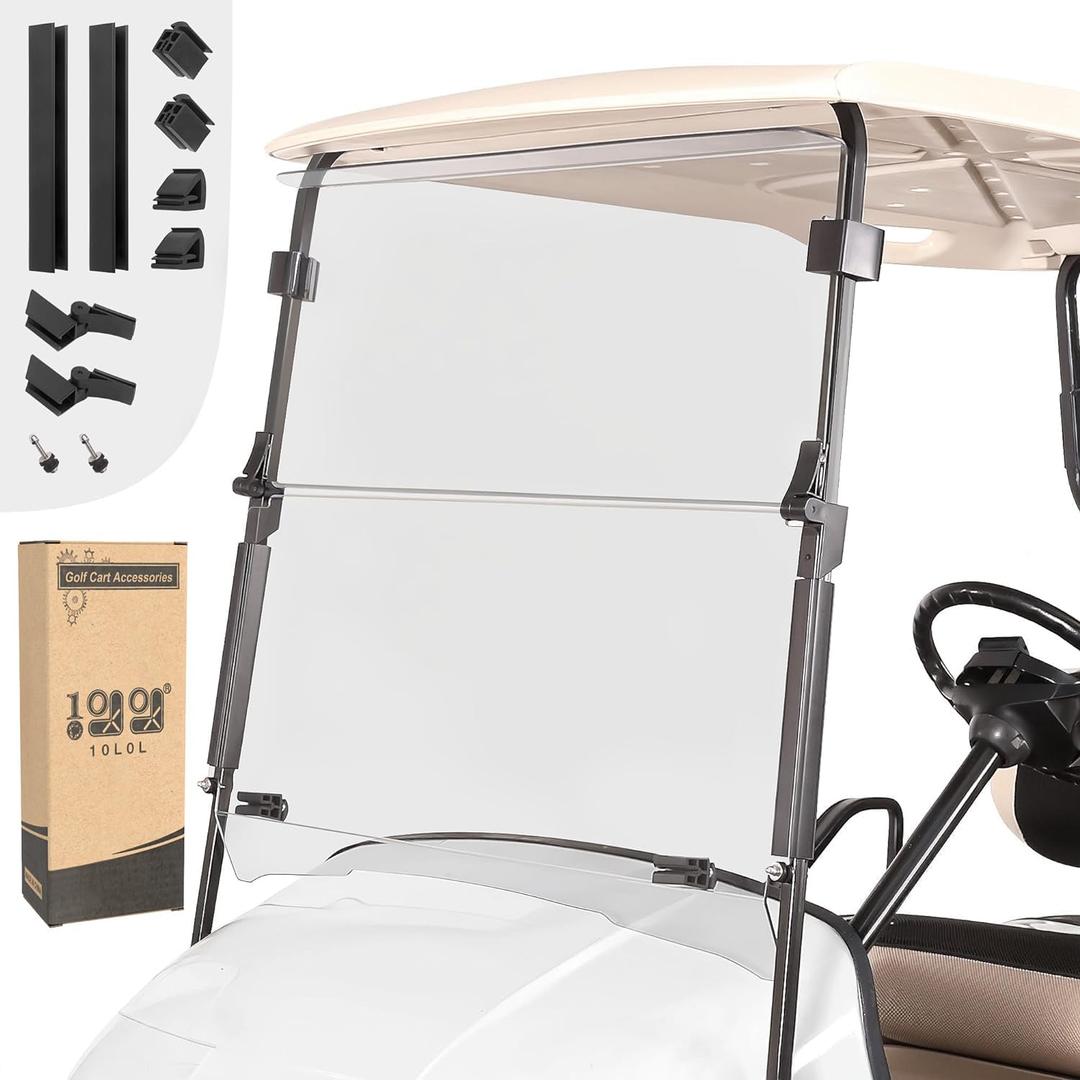 10L0L Golf Cart Windshield, Folding EZGO TXT Windscreen, Thick Golf Cart Windscreen kit, Upgrade Polycarbonate (PC) High Strength Impact Resistance, Fits EZGO TXT 1995-2013 & 2014+