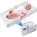 LOONAH Compact Small Changing Pad with Cover - 27" X 16" Contoured Baby Diaper Changing Pad for Combo Crib with Changing Table-Waterproof & Hypoallergenic, Safety Strap with Quick-Release Buckle-White