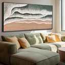 Large Abstract Green Framed Canvas Wall Art,Framed Neutral Landscape Wall Decor,Wave Water Artwork,Textured Art Paintings Pictures for Gallery,Hotel 29"x58"