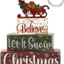 5 Pcs Winter Table Decor Wooden Hot Cocoa Decoration with Lights Centerpiece Winter Tiered Tray Decorative Farmhouse Christmas Decor for Home