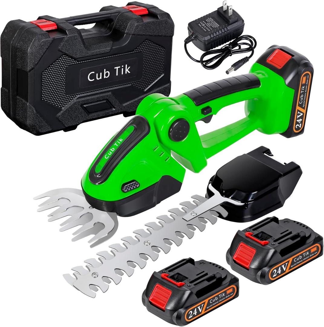 Hedge Trimmer Cordless with Battery and Charger 21V Electric Brush Grass Shrub Trimmer 2 in 1 Handheld Mini Grass Shears Grass Cutter Battery Powered Hedge Trimmer
