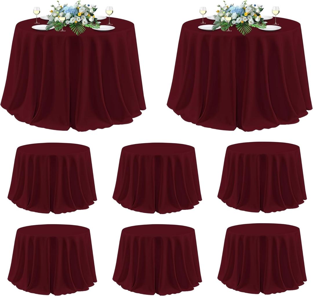 sancua 120 Inch Round Tablecloth, 8 Pack Burgundy - Circle Polyester Fabric Table Cloth for Chiristmas Party Reception Banquet Birthday, Washable Formal Table Cover (Fit 48-96 Inch Tables)