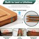 3 x Bamboo Cutting Board, Non Slip Wood Cutting Boards for Kitchen 3 Packs Holder and Over Sink Nice Solid Thick Durable Cutting Boards for Kitchen Large Small Vegetables Fruits Kitchen Gifts (Carbonized)
