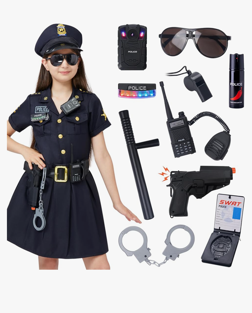 Spooktacular Creations Girl Police Costume, Toddler Police Officer Costume Set, Cop Outfit for Kids Halloween DressUp Party XL
