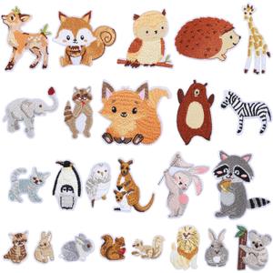 24Pcs Animals Embroidered Patches Woodland Animals Iron on Patches Cute Sew on Appliques Zoo Rabbit Squirrel Fox Lion for Clothes Shoes Backpacks Caps Hair Clips