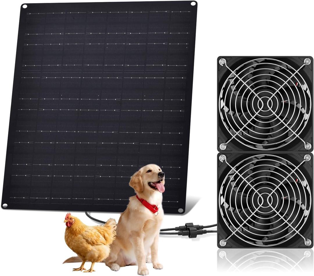 Solar Powered Fan, 15W Solar Chicken Coop Fan,Waterproof Ventilation Exhaust Fan for Outdoor Shed Chicken Coops Greenhouse Doghouses Pet House for Intake or Exhaust Air Cooling