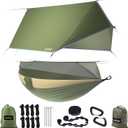 Sunyear Camping Hammock, Portable Single & Double Hammock with Net, 2 Person Hammock Tent with 2 * 10ft Straps, Best for Outdoor Hiking Survival Travel (Usa Green Bundle)