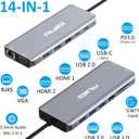 USB C Laptop Docking Station, 14 in 1 Type C Hub Multiport Adapter Dongle with 3 Monitors, Dual HDMI, VGA, PD, Ethernet, SD/TF, USB C/A Ports, Mic/Audio, Compatible for Dell/Surface/HP/Lenovo Laptops