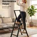 3 Step Ladder,Folding Step Stool with Aluminum Wide Pedal& Convenient Handgrip,330lbs Capacity Steel Ladder for Household and Office(Black &Woodgrain)