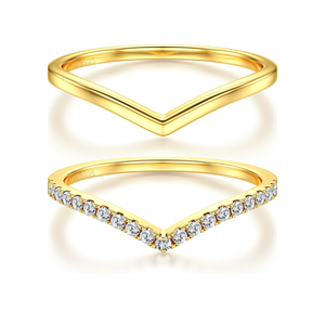 Dochais 2PCS Silver Rings for Women 925 Sterling Silver 14k Gold Plated Wishbone Ring Non Tarnish Wedding Bands Stackable Dainty V Shaped Rings CZ Wedding Rings Promise Ring Engagement  Size 6,5