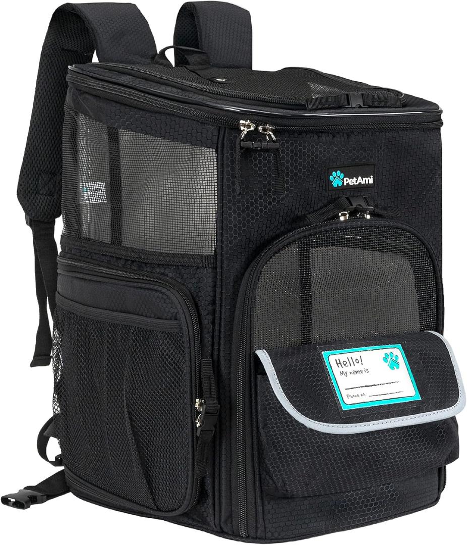PetAmi Dog Backpack Carrier, Airline Approved Cat Backpacks for Carrying Small Large Cats, Pet Carrier Back Pack, Ventilated Soft Sided for Travel, Hiking, Camping, Max 18 lbs, Black (One Size)