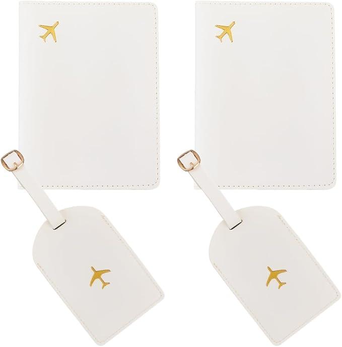 2 Sets Mr and Mrs Honeymoon Passport Wallets Travel Holder PU Leather White Luggage Suitcase Tag Couple Travel Passport Wallet Cover Blocking Card Slots ID Bag for Women Men