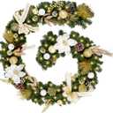 WBHome Pre-lit 9 Feet/108 Inch Christmas Garland, White & Gold Lighted Garland with 50 LED Lights for Indoor Outdoor Xmas Decor Holiday Decorations, Battery Operated (Batteries NOT Included)