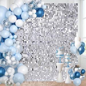 Shimmer Wall Backdrop Sequin Wall Panels Pack of 24 Silver Glitter Backdrop Panel for Birthday Home Anniversary Engagement Bachelorette Mermaid Parties Decorations (6ftx4ft)