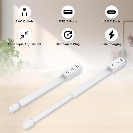 Electrical Outlet Extender Stick - Features USB-A, USB-C and 2 AC Outlets, Extends 22"-34", Rotates 360° Access Hard-to-Reach Outlets, Wall Plug Power Socket Expander Nightstands, Sofa, Desks and More