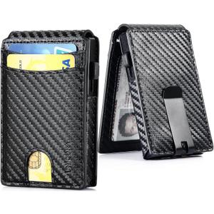Wallet for Men - Mens Minimalist Wallet RFID Blocking Pop Up Card Wallet with Money Clip, Slim Metal Aluminum Bifold Wallet Credit Card Holder