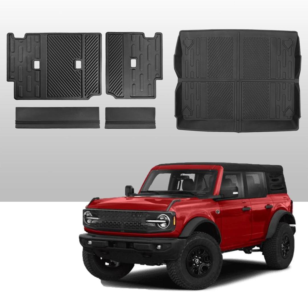 Mabett Seat Back Cover and Cargo Liner for Ford Bronco 4 Door Accessories, All-Weather Backrest Protector Trunk Mat Fit Bronco 2021-2024, Black