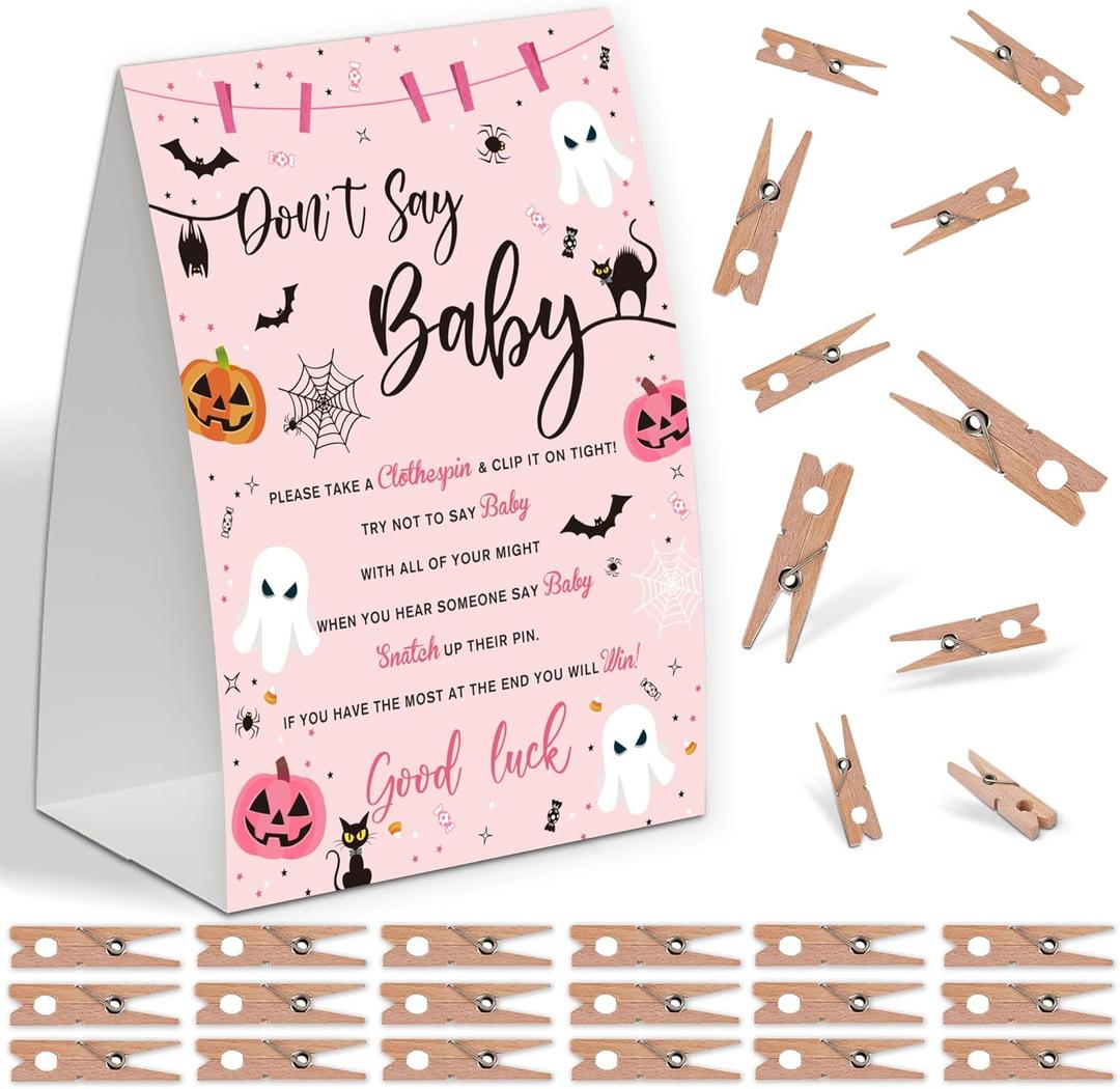 Halloween Pink Ghost Shower Decorations,Don't Say Baby Baby Shower Game,Gender Neutral Baby Shower Decorations,Small Clothespin Game,Baby Shower Ideas,Baby Shower Games 50 Guest,Fall Party Games