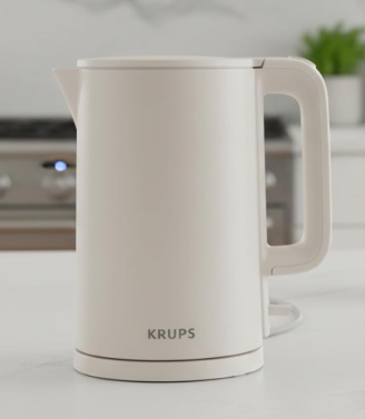 KRUPS 1.5L Electric Kettle Stainless Steel Cool Touch Interior, Fast Boiling, One Cup in 80 Seconds, Double Wall, Auto Off, Keep Warm, Hot Water Kettle Electric, Cordless, Beige