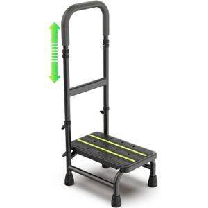 Step Stool with Handle for Elderly Adults, Non Skid Platform & Adjustable Handrail, Medical Stepping Stool for High Bed Mobility & Daily Living Aids, Bedside Car Stair Lift for Senior 350lbs