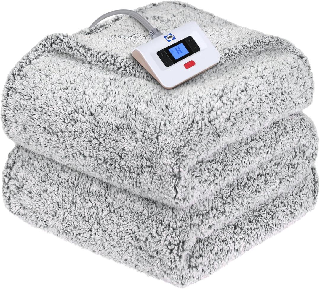 Sealy Electric Blanket Full Size, Soft Sherpa Heated Blanket Single Control with 10 Heating Levels & 1 to 12 Hours AutoOff Settings OverHeated Protection 80"x84" Machine Washable, Charcoal