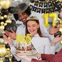 17th Birthday Decoration for Girls Black and Gold Birthday Party Balloon Decoration Set Happy Birthday Banner Crown Birthday Strap Confetti Balloons Birthday Party(17th)