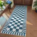 GarveeHome 26 Kitchen Runner Rug Non Slip,Blue and White Checkered Rug, Washable Runner Rug for Hallway Soft Low-Pile Geometric Modern Rugs for Entryway