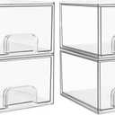Vtopmart 4 Pack Clear Stackable Storage Drawers, 4.4'' Tall Acrylic Bathroom Makeup Organizer,Plastic Storage Bins For Vanity, Undersink, Kitchen Cabinets, Pantry, Home Organization