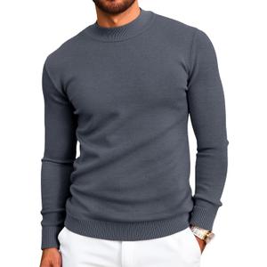 Runcati Mens Mock Turtleneck Pullover Slim Fit Casual Basic Thermal Knit Sweater Lightweight Long Sleeve Pullover Tee (Medium, Dark Grey)