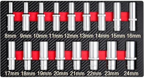 17-Piece 1/2" Drive Deep Socket Set & Tool Set - Metric (8mm-24mm) CR-V Steel with EVA Tray for Automotive | Bike | Motorcycle | Furniture | Home DIY