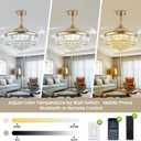 36'' Fandelier Ceiling Fans with Light, Chandelier Gold Ceiling Fan, Retractable Crystal Ceiling Fan for Bedroom, Living Room, 3 Color Change, LED Dimmable, 6 Speeds, Reversible DC Motor