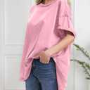 Women Oversized T-Shirt Crew Neck Loose Fit Short Sleeve Tops Summer Casual Blouse Y2K 2025 Basic Top Tees (Pink, M)