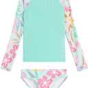 Kanu Surf Girls' Long Sleeve Rashguard UPF 50+ Two Piece Swim Set (14-16,Color: Daria Green)