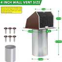 4 Inch Dryer Vent Cover Outside Hooded Wall Vent with Screen and Damper, Exhaust Vent Wall Mount Exterior Wall Vents Cover Cap for Dryer Ventilation&Outdoor Air Exhaust,Galvanized Steel,Brown