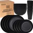 Wheat Straw Dinnerware Sets | Unbreakable Dinnerware Sets | Dishwasher Microwave Safe Dinnerware | Eco Friendly Non Breakable Dinnerware Sets | RV Outdoor Camping Black, Service for 4 (16 pcs)