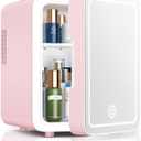 Skincare Fridge With Dimmable LED Light Mirror, 4L Makeup Mini Fridge for Bedroom, Car, Office & Dorm, Cooler & Warmer, Portable Small Refrigerator for Cosmetics, Skin Care and Food, Pink