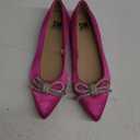 miss left Women Rhinestone Bows Ballet Flats Closed Rounded Toe Slip On Low Thick Heels Comfy Dance Walking Satin Shoes, 9